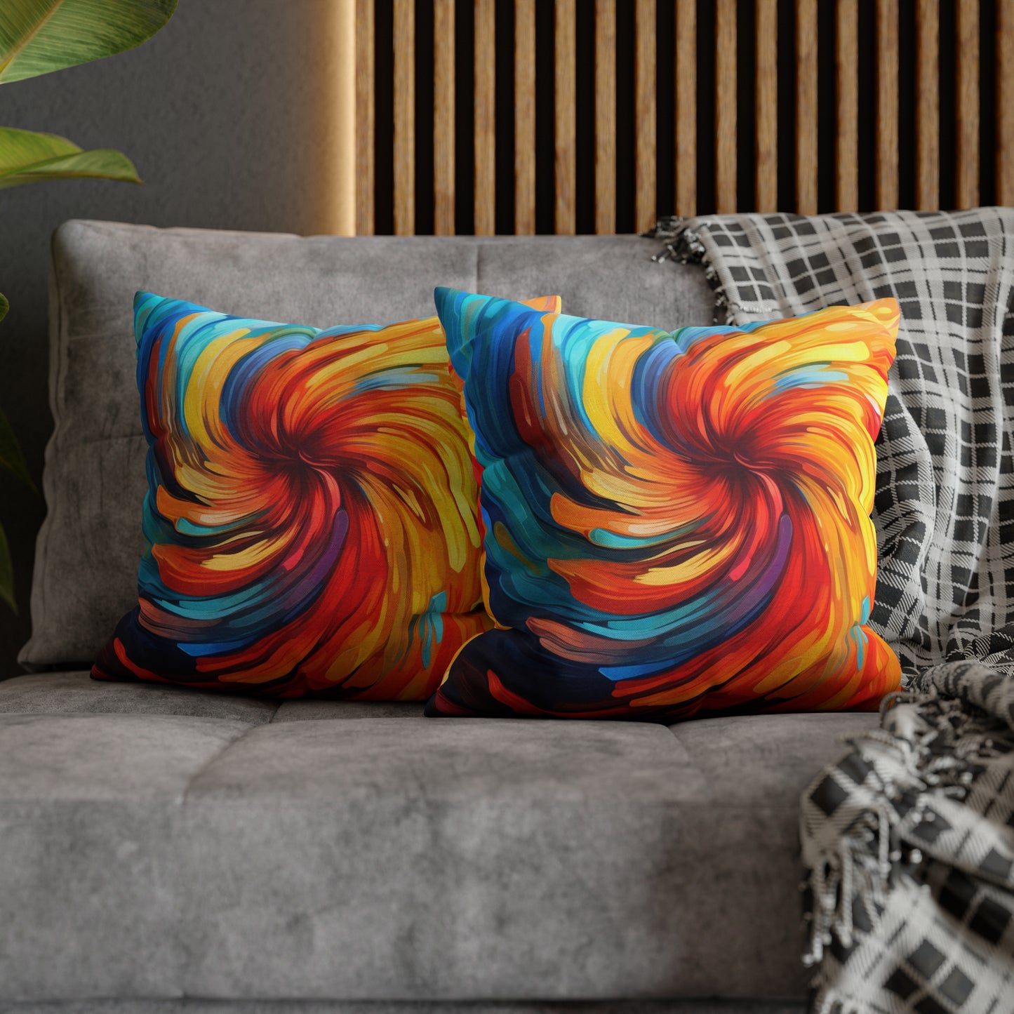 Vibrant Swirling Abstract Art - Unique and Colorful Spun Polyester Square Pillow Case