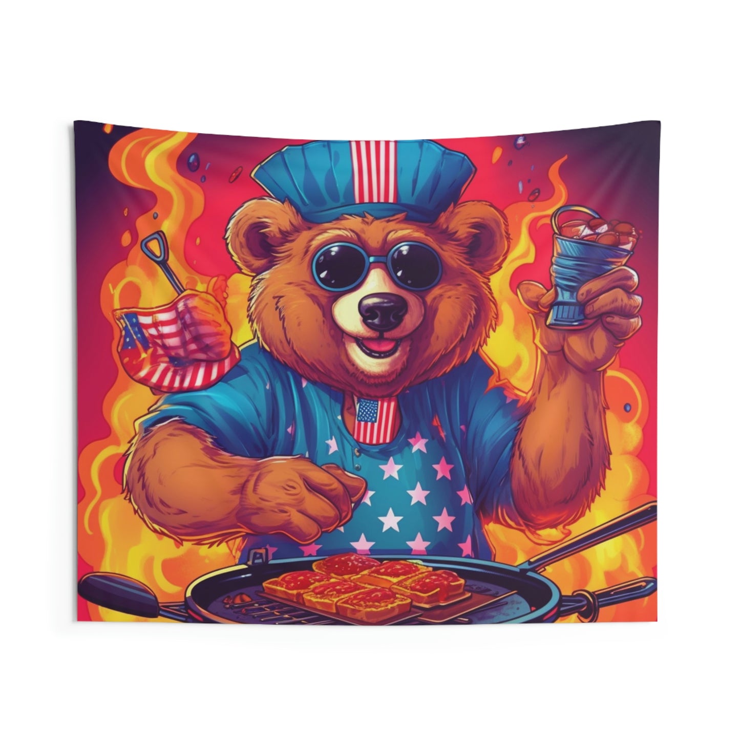 Patriotic Bear's BBQ Bash: Grill and Chill this 4th of July USA Indoor Wall Tapestries