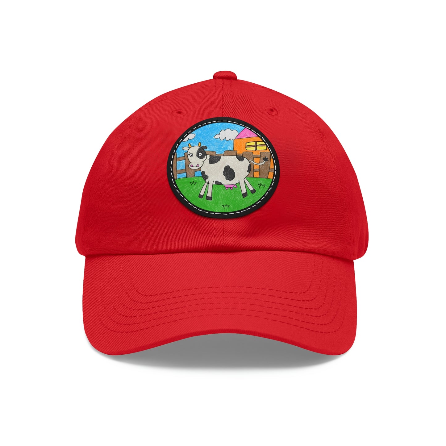 Cow Farm Animal Character Dad Hat with Leather Patch (Round)