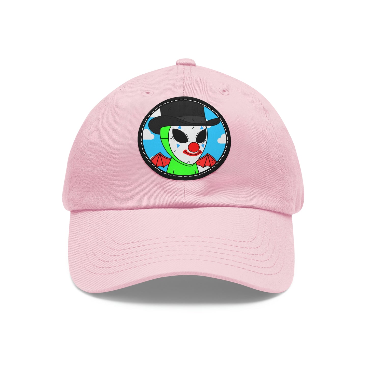 Clown Visitor Green Alien w/ Devil Wings Dad Hat with Leather Patch (Round)