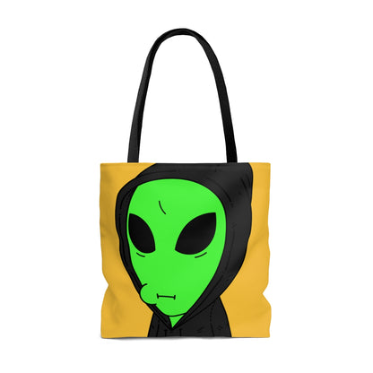 Sudadera con capucha negra alienígena verde Personaje de dibujos animados Visitante AOP Bolsa de tela 