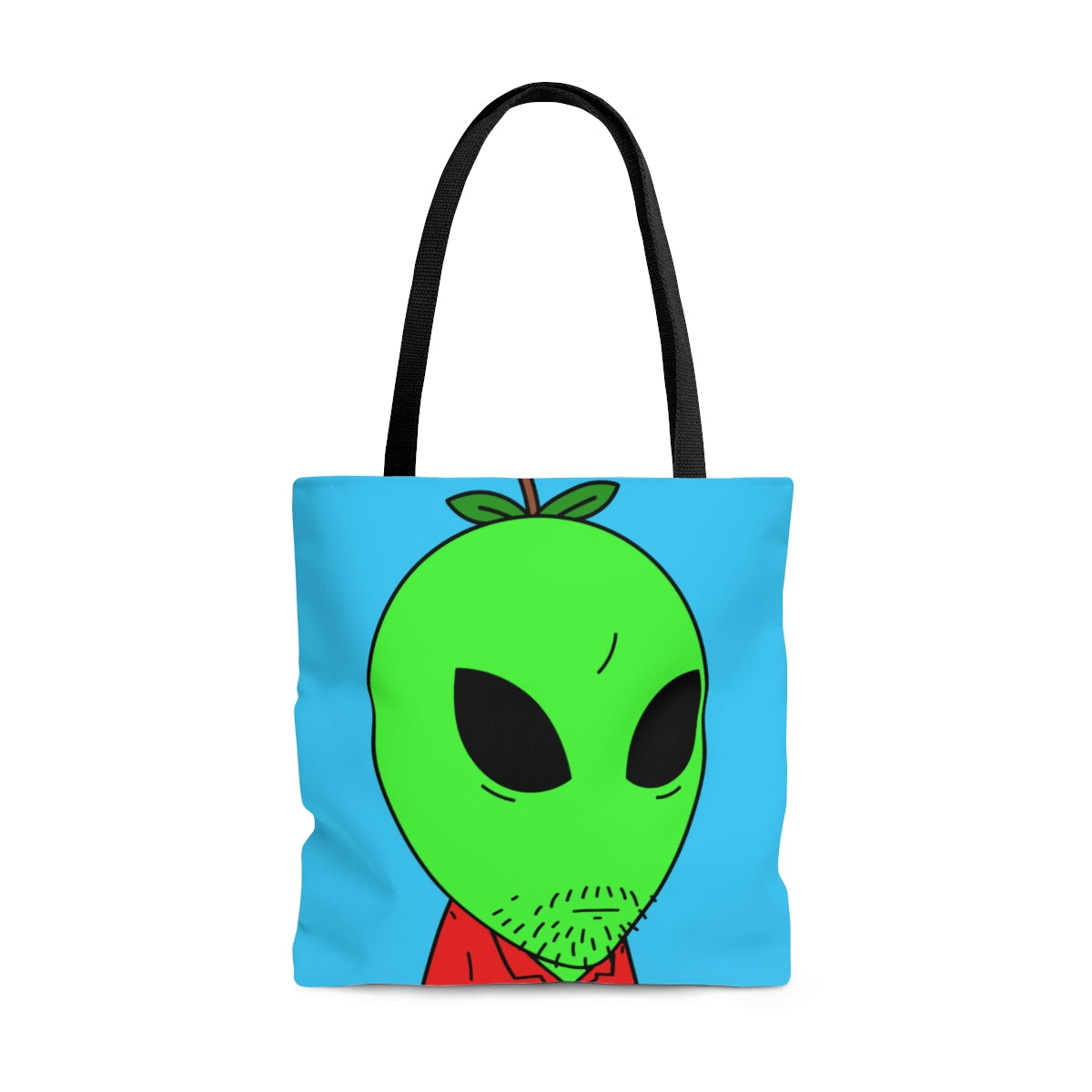 Green Apple Head Alien Camisa con cuello rojo sin afeitar Visitante AOP Bolsa de tela 