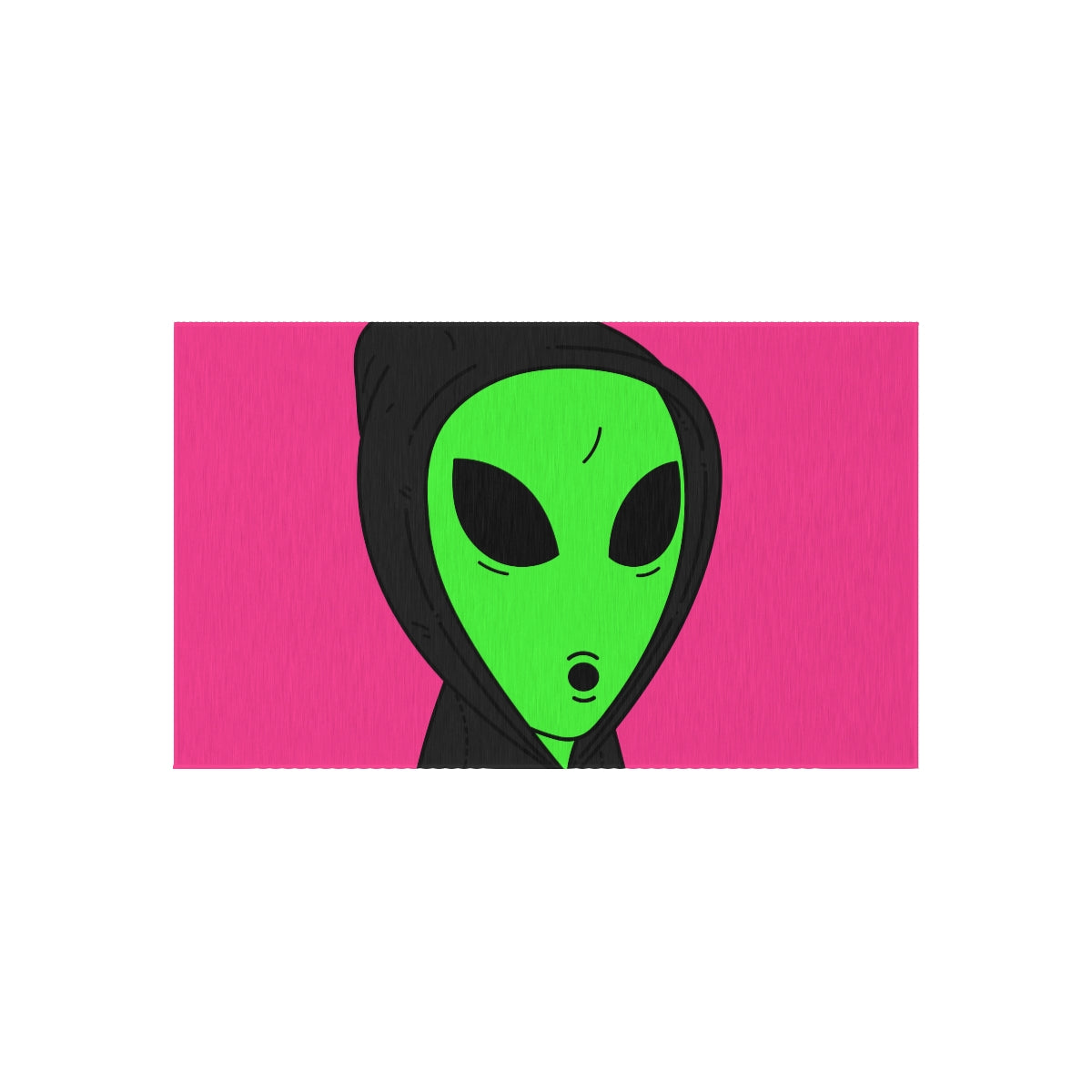 The Visitor Green Alien Black Hoodie Pink Background Outdoor Rug