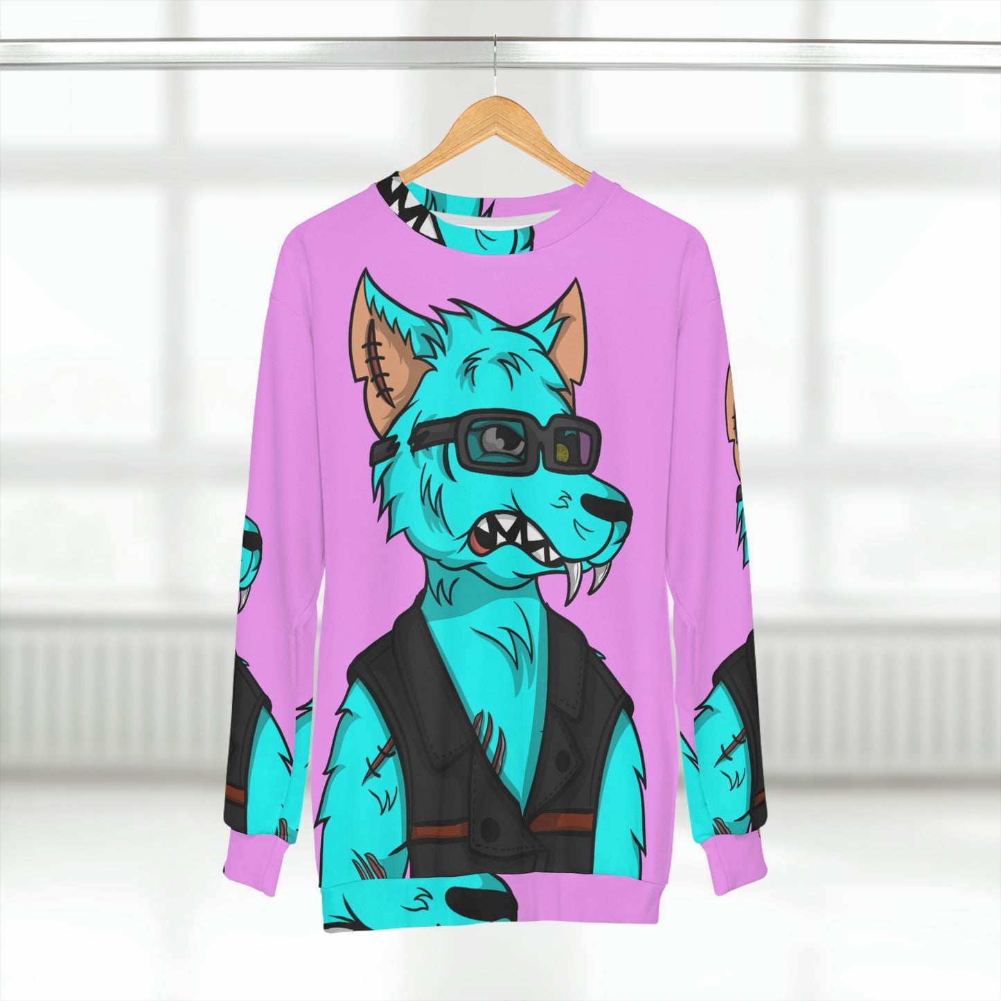 Aqua Blue Fur Animal Dog Wolf AOP Unisex Sweatshirt