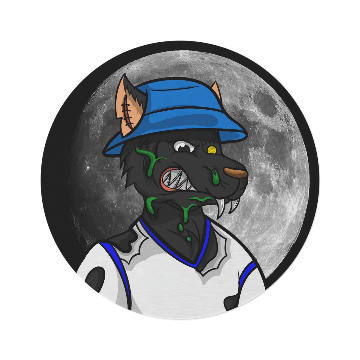Black Wolf Full Moon Cyborg Werewolve Round Rug