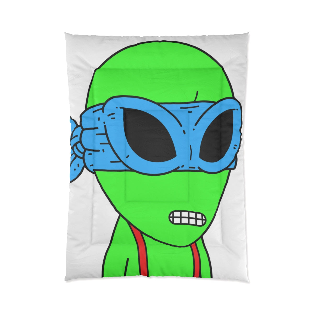 Green Alien Blue Ninja Mask Red Suspenders Visitor Bed Comforter