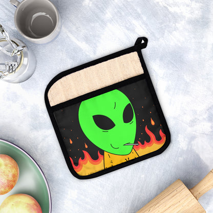 Space Alien UFO SCI FI Sucker Visitor Fire Flame Blazing heat Galactic Pot Holder with Pocket