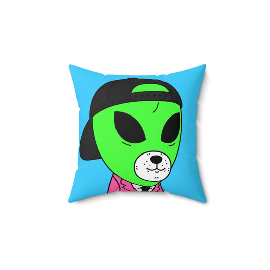 White Bear Dog Face Pink Suit Green Alien Visitor Black Cap Spun Polyester Square Pillow