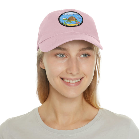 Sea Turtle Beach Sand Ocean Dad Hat with Leather Patch (Round)