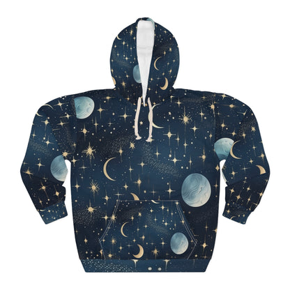 Dreamy Night Sky Celestial Stars Moons Pattern Design Sudadera con capucha unisex (AOP)