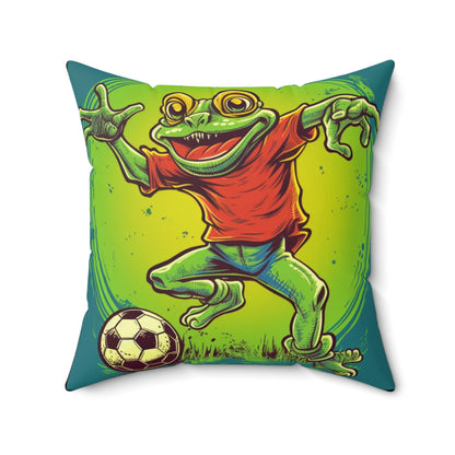 Frog Soccer Sport Athlete Game Player Graphic Spun Polyester Square Pillow