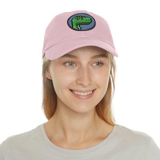 Dinosaur Dino Pixel Dad Hat with Leather Patch (Round)