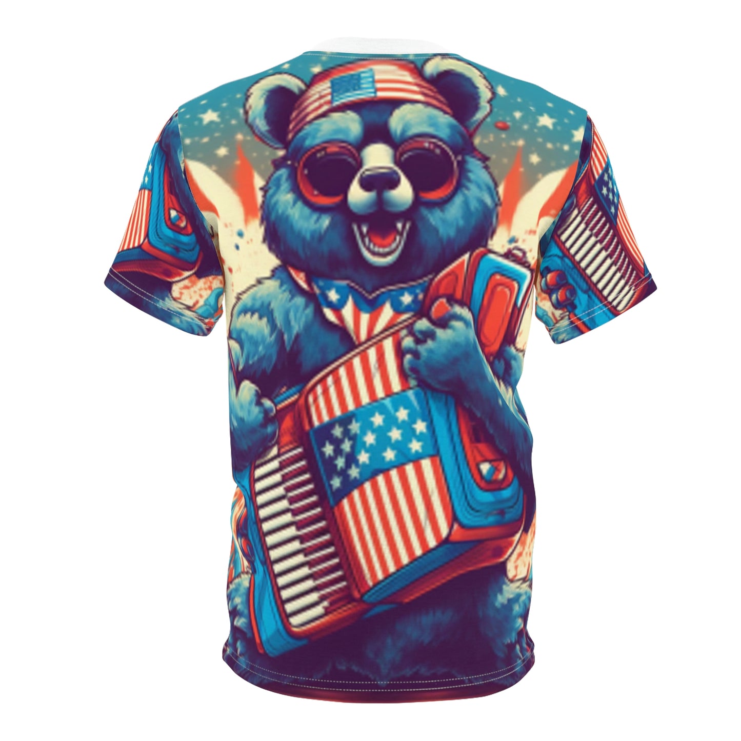 Accordion Bear Patriotic 独立記念日 アメリカン ミュージック ユニセックス カットソー Tシャツ (AOP) 