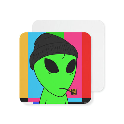 Pipe Smoking Green Alien Black Beanie Coasters (50, 100 pcs)