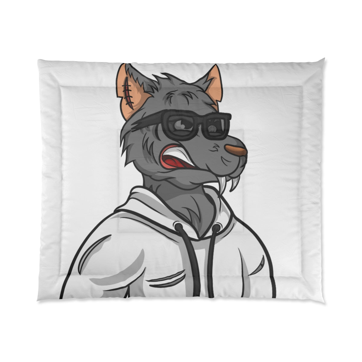 Cyborg Wolf Black Shades White Sweatshirt Hoodie Bed Sleep Comforter