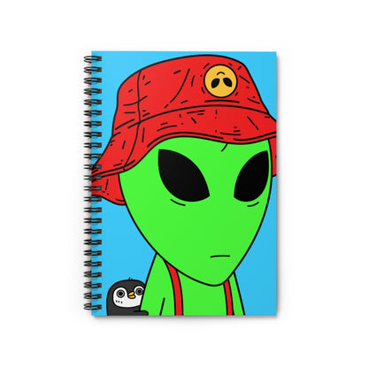 Penguin Alien Visitor Red Visi Space Galactic Spiral Notebook - Ruled Line