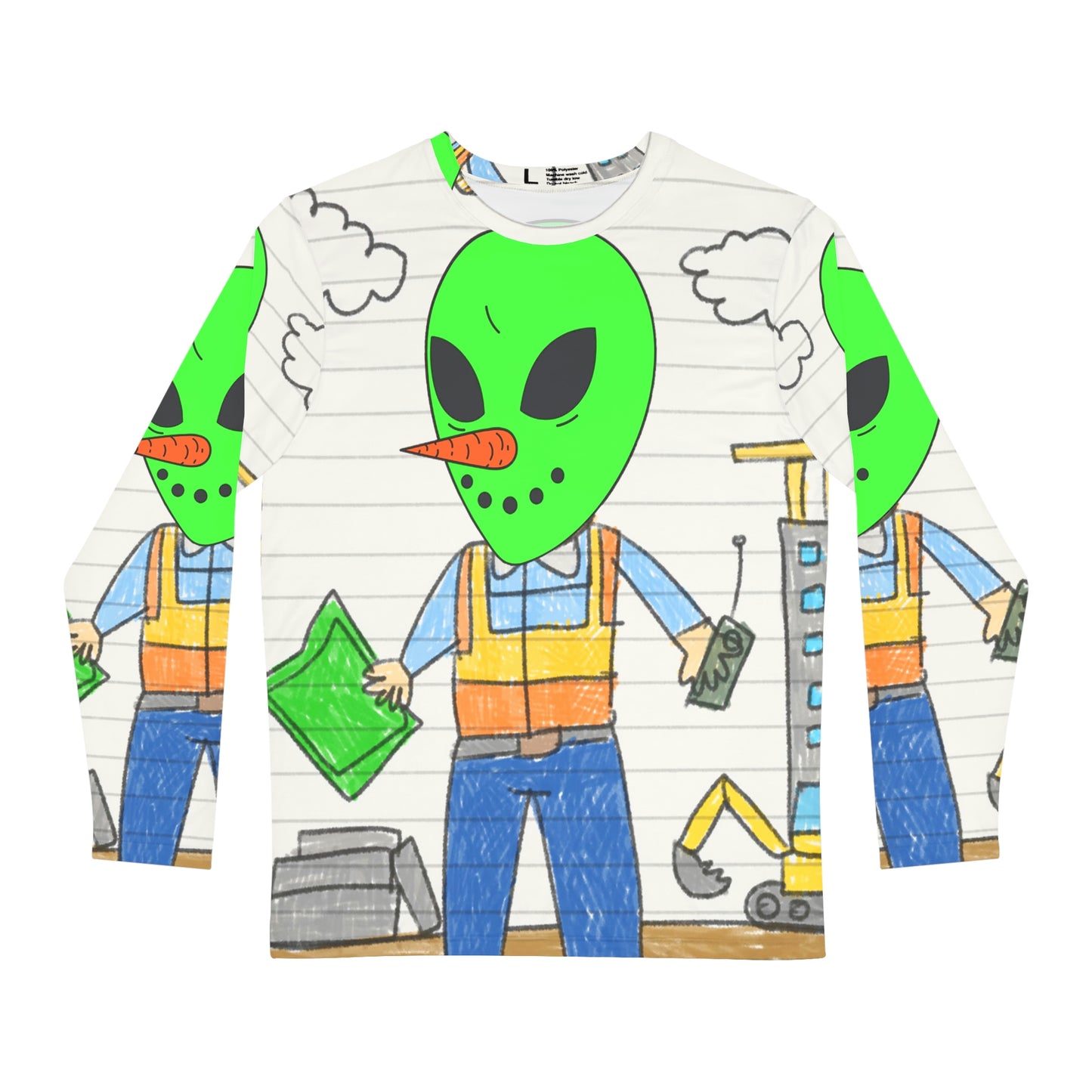 Construction Builder Building Alien Veggie Visi Vegetable Visitor Men's Long Sleeve AOP Shirt