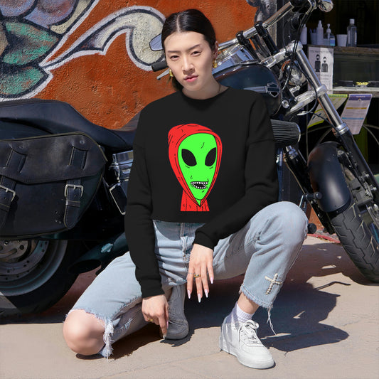 Anon Hooded Green Visitor Alien Women's Cropped Sweatshirt
