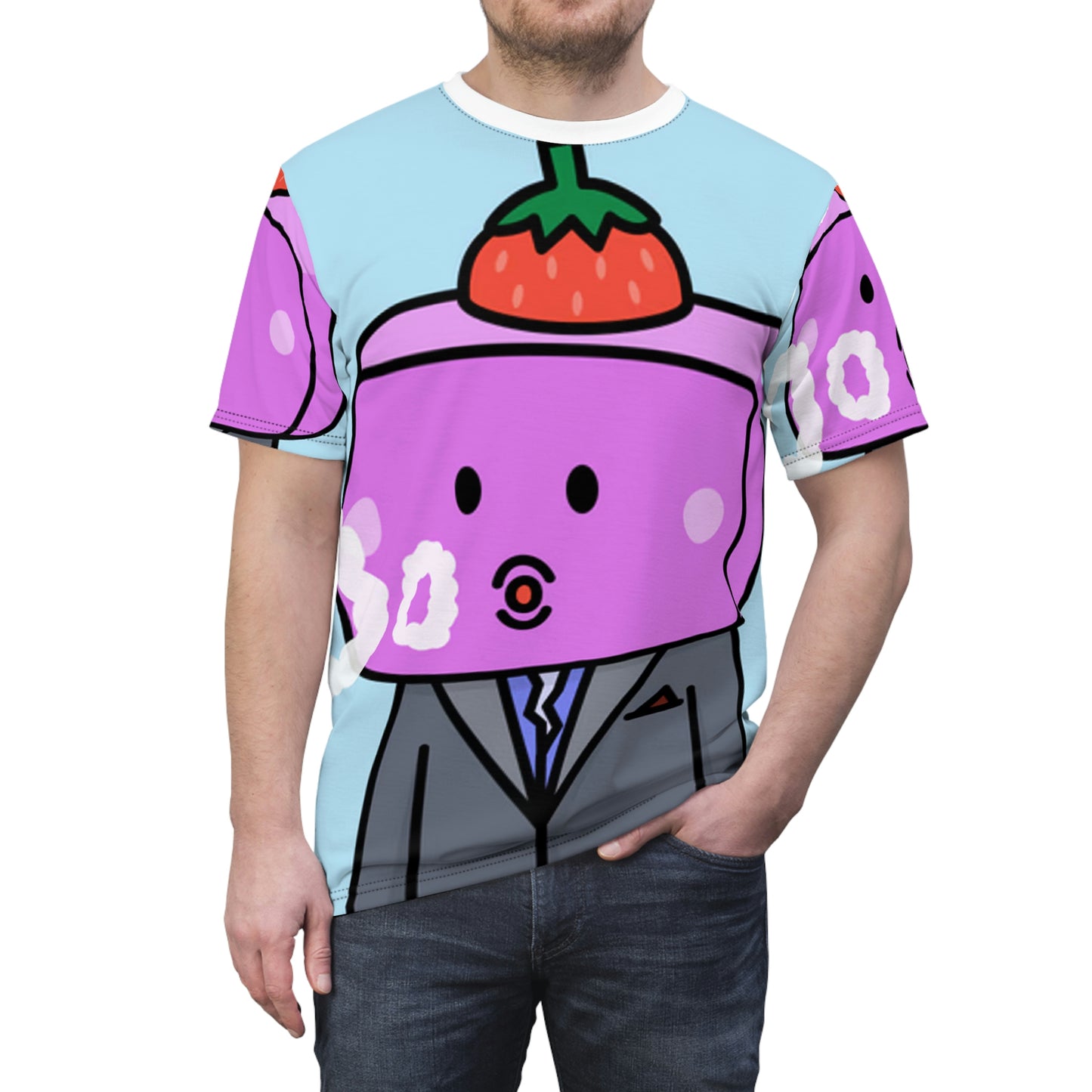 Strawberry Fruit Head Block Unisex AOP Cut & Sew Tee