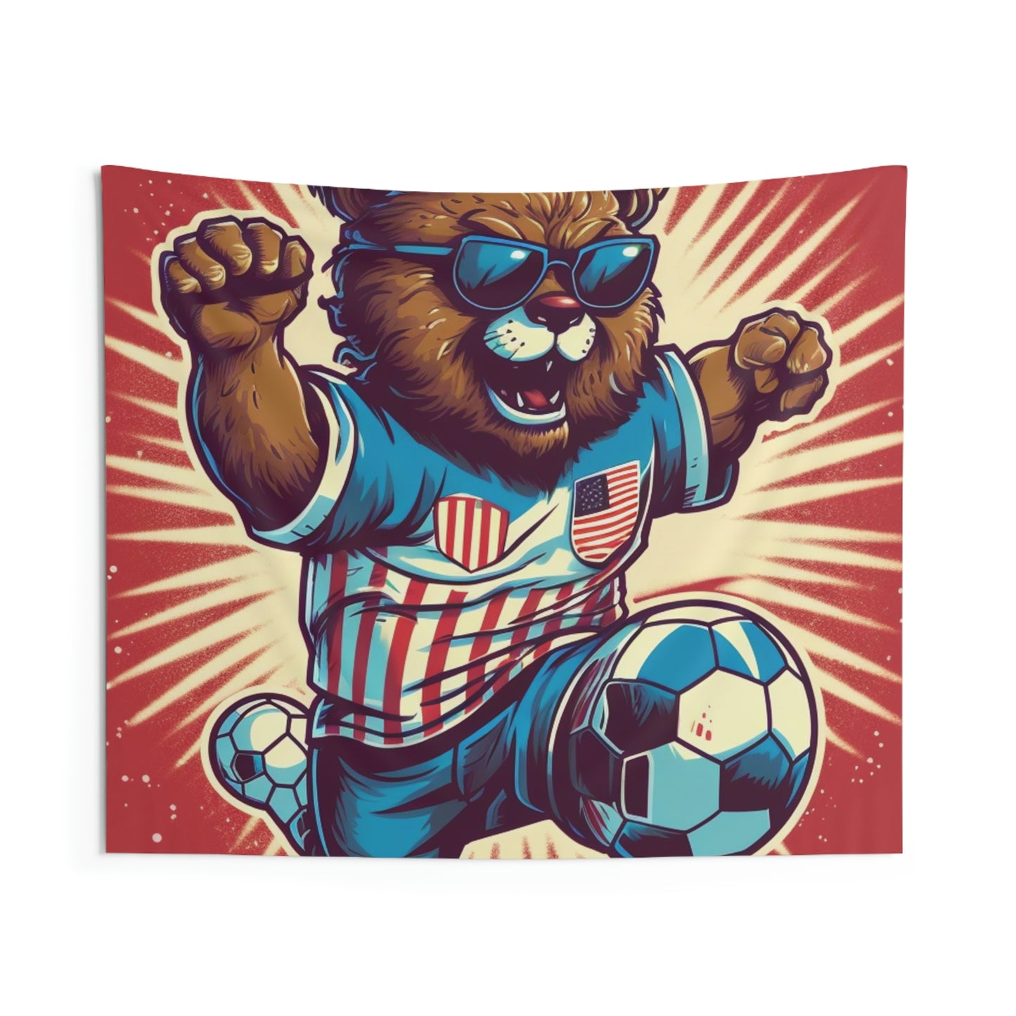 Soccer Stars and Stripes: Patriotism Patriotic Bear Playing Ball Indoor Wall Tapestries