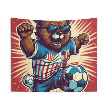 Soccer Stars and Stripes: Patriotism Patriotic Bear Playing Ball Indoor Wall Tapestries