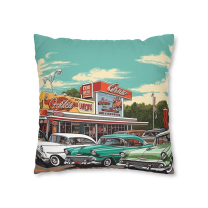 1950s Classic Car Collection Retro Artwork Spun Polyester Square Pillow Case