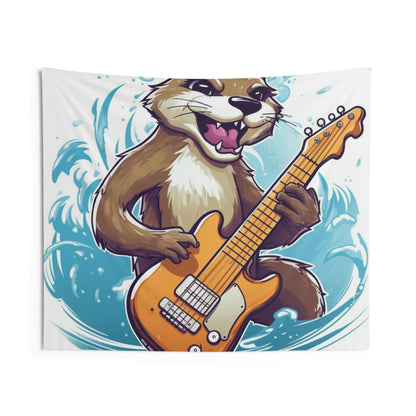 Tapices de pared para interiores con gráfico de animales peludos, guitarra, reproductor de música 