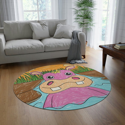 Hippo Hippopotamus Animal Creature Graphic Round Rug