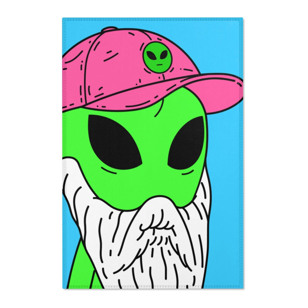 Bearded Green Visitor Pink Alien Hat Cartoon Comic Area Rugs - Visitor751