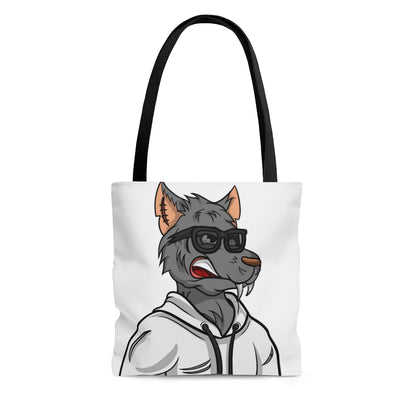 Cyborg Wolf Black Shades White Sweatshirt Hoodie AOP Tote Bag