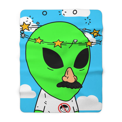 Alien Green Star Head Fake Nose Mustache Imposter Anti Human Visitor Sherpa Fleece Blanket