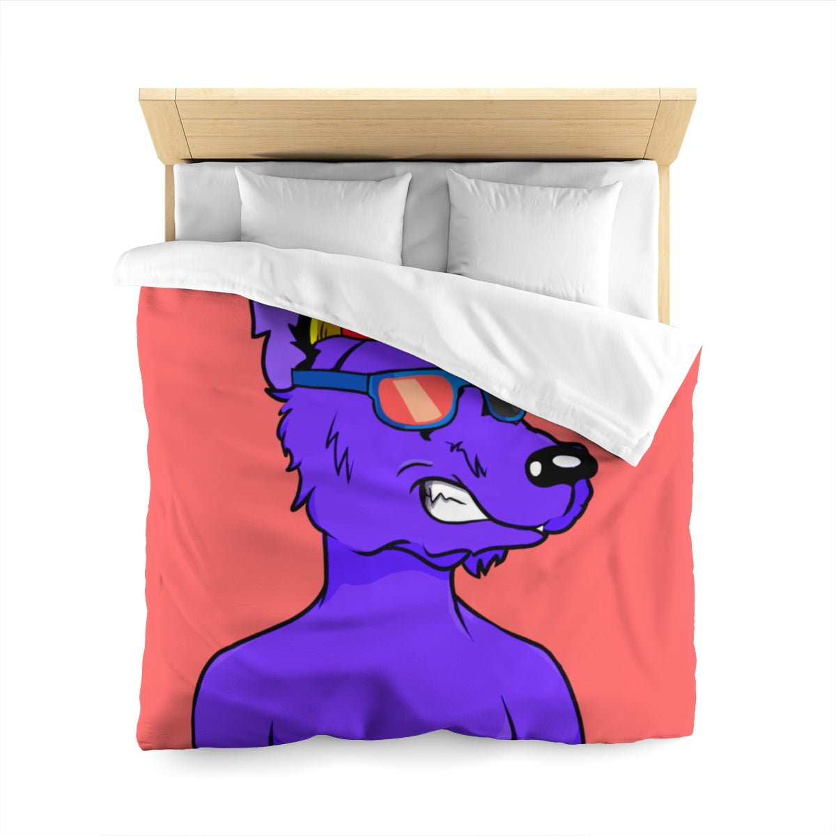 Cyborg Wolf Purple Fur Propeller Hat Colored Sunglasses Microfiber Duvet Cover