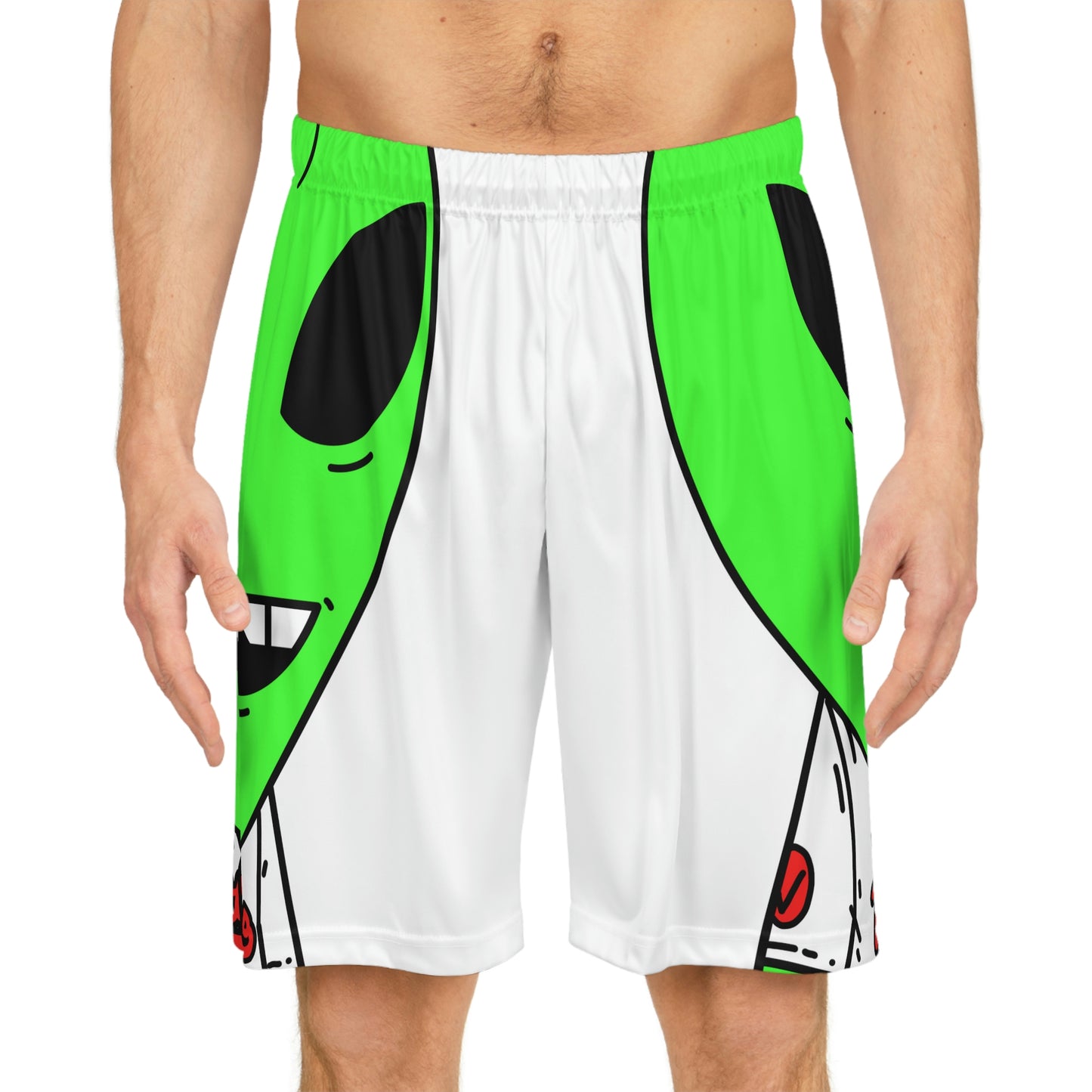 Alien Green Sporty Basketball Shorts (AOP)