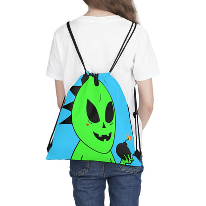 Green Alien Black Spiked Hair Pumkin Face Bomb Visitor Outdoor Drawstring Bag