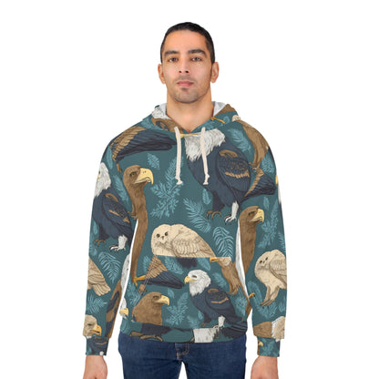 American Wildlife Symbols: Bald Eagles, Hawks, Birds Design Unisex Pullover Hoodie (AOP)