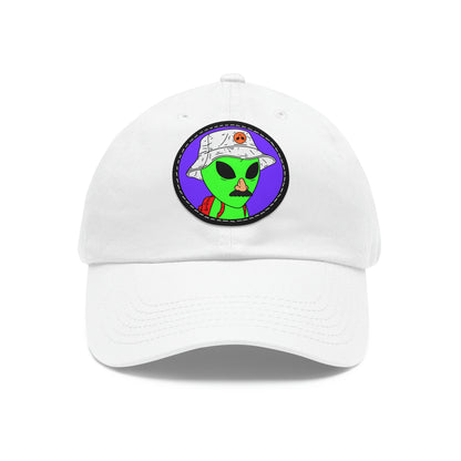 Visitor Green Alien Space Traveler Dad Hat with Leather Patch (Round)