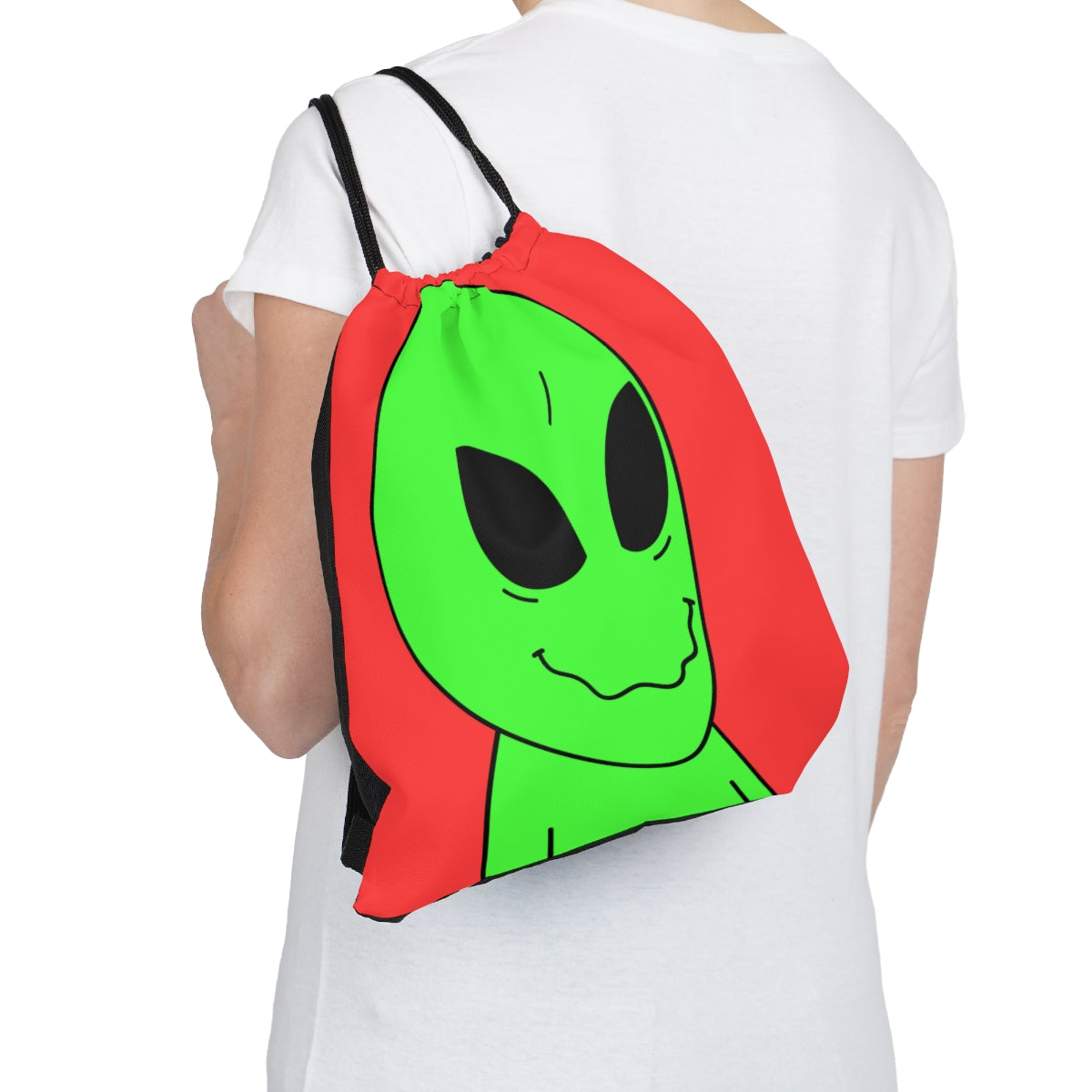 Green Smile Alien Visitor Outdoor Drawstring Bag