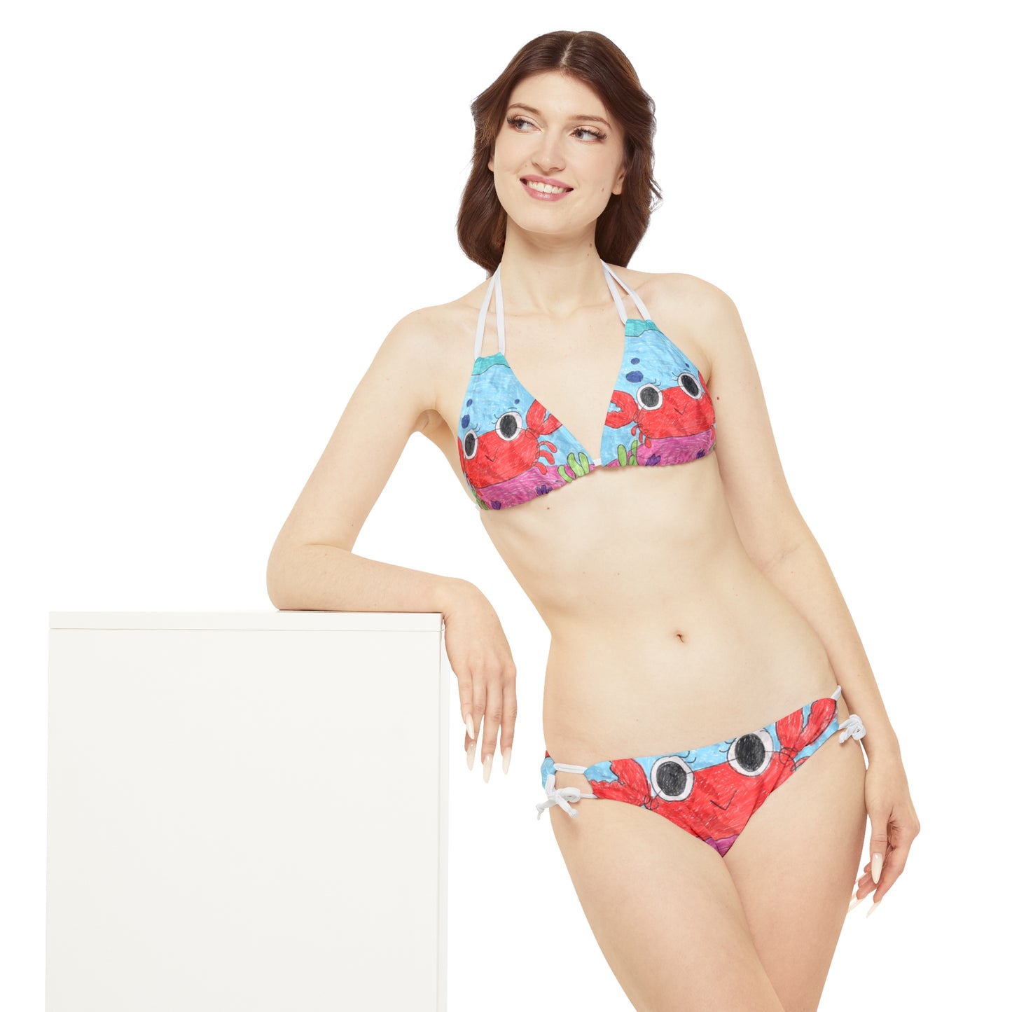 Conjunto de bikini con tiras Sea Lovers y estampado de cangrejo de langosta (AOP)