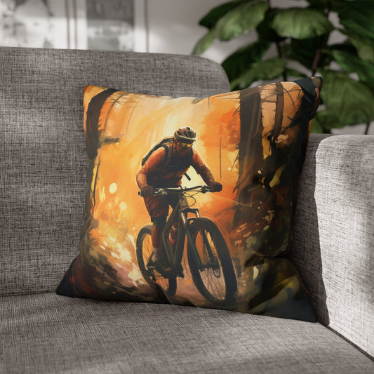 Mountain Bike Adventure - Forest Trail Graphic Spun Polyester Square Pillow Case