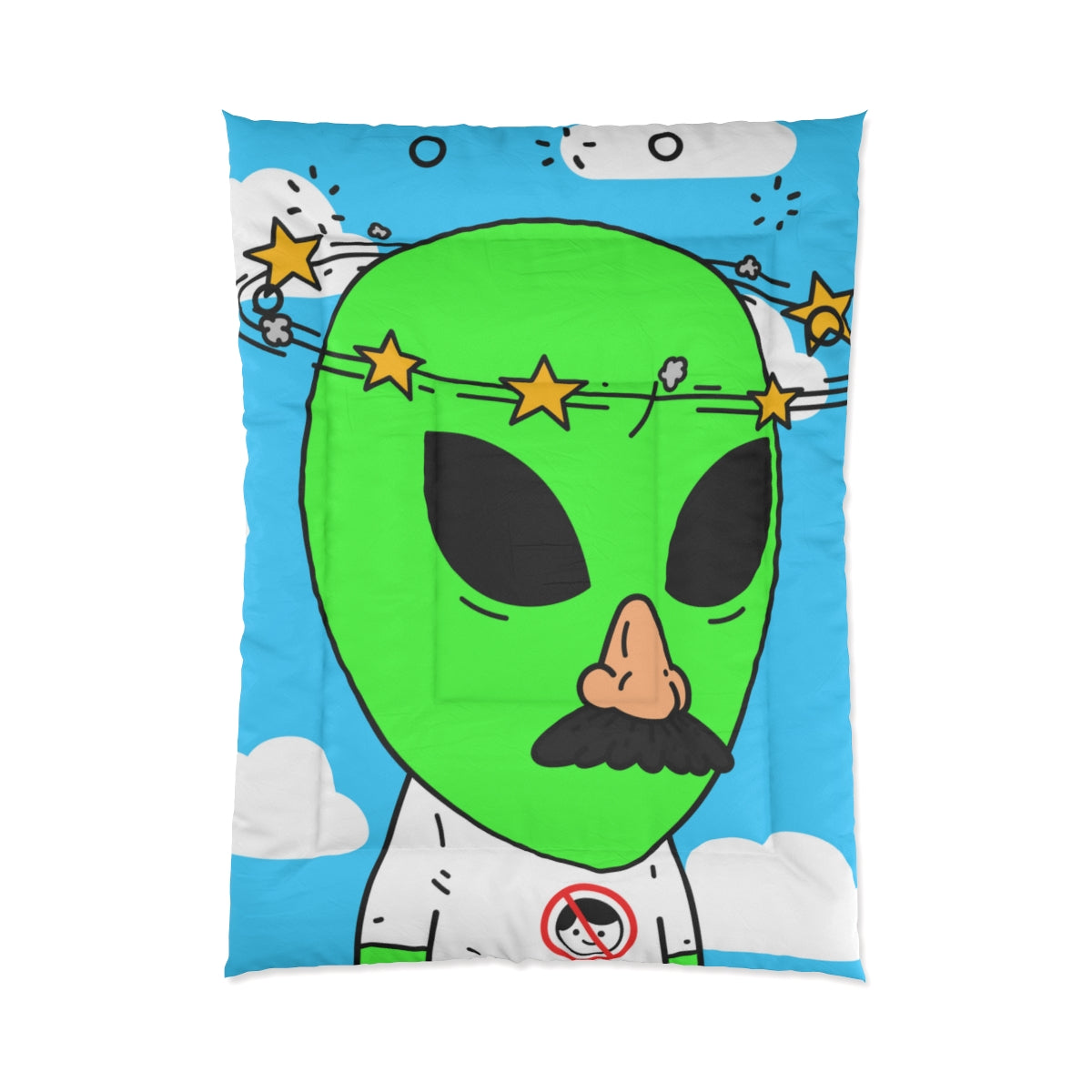 Alien Green Star Head Fake Nose Mustache Imposter Anti Human Visitor Bed Comforter