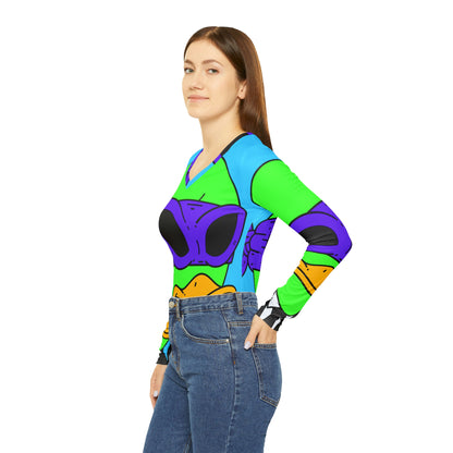 Visitor 751 Alien Women's Long Sleeve V-neck Shirt