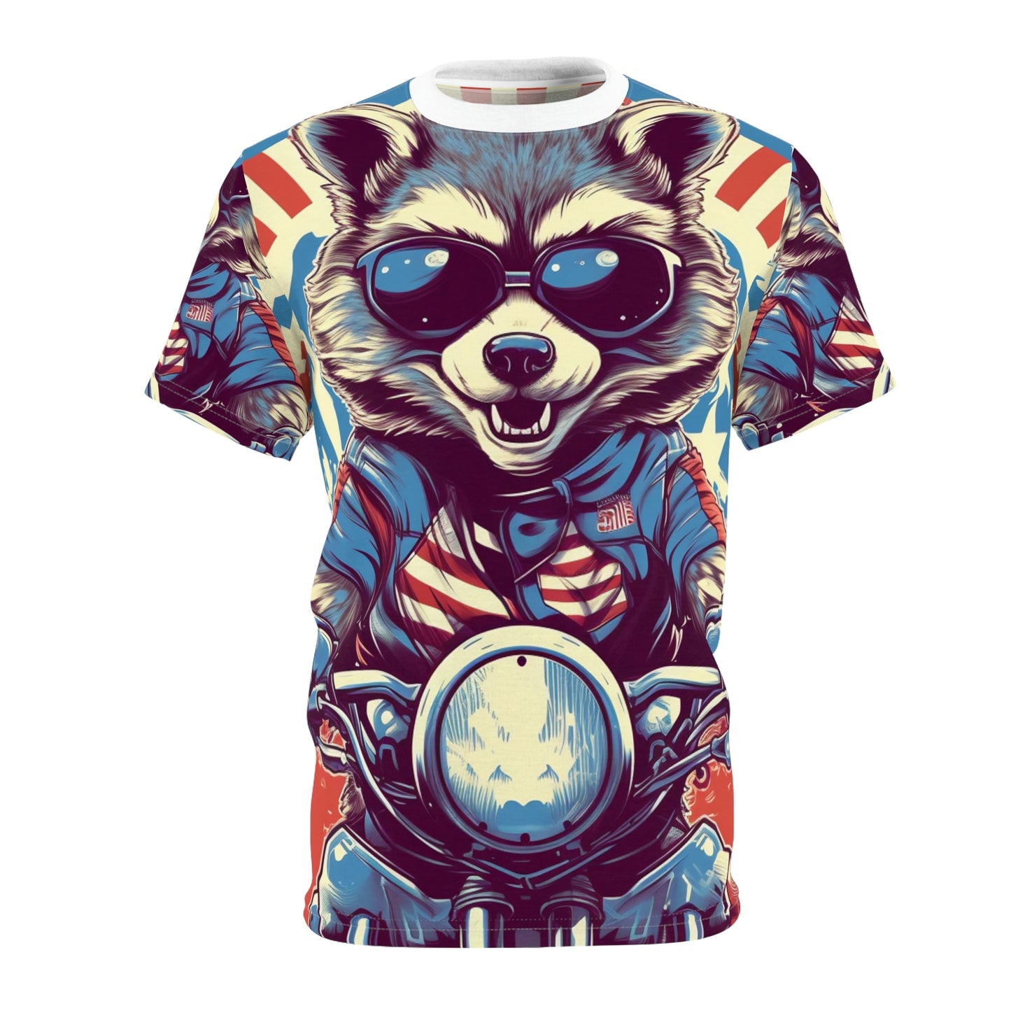 Raccoon Motorcycle Bike Rider Furry Animal Graphic Unisex Cut & Sew Tee (AOP)