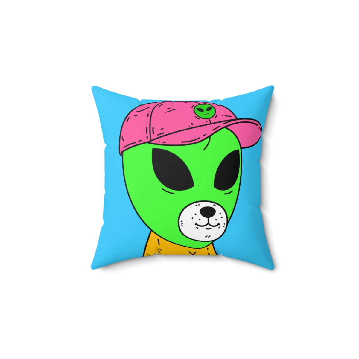 Green Alien Visitor Dog Bear Face Yellow V T Shirts Pink Visi Hat Spun Polyester Square Pillow