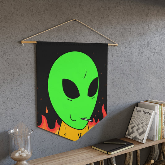 Space Alien UFO SCI FI Sucker Visitor Fire Flame Blazing heat Galactic Pennant