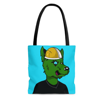 Cyborg Wolve Green Fur Black T Shirt Gold Miner Mining Mine Helmet Blue Bionic Eye AOP Tote Bag