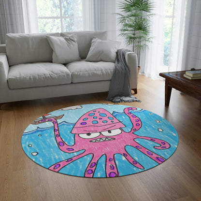 The Kraken Octopus Clean Graphic Round Rug