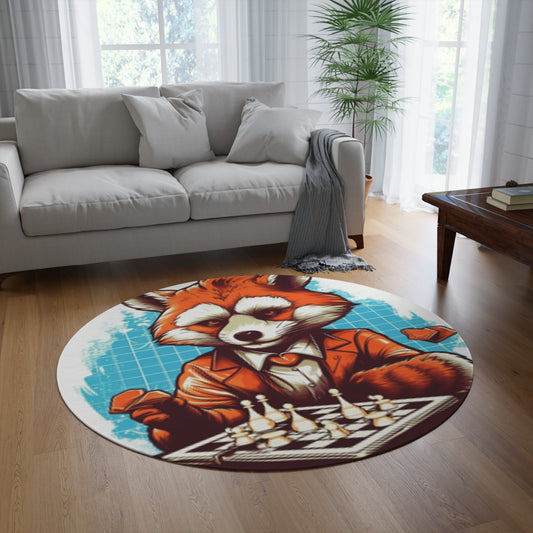 Red Panda Chess Player Strategy Game Graphic Round Rug