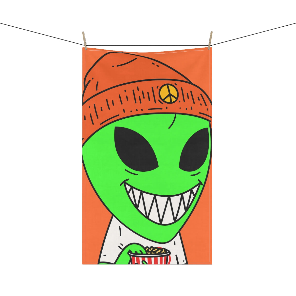 Big Smile Popcorn Green Visitor Peace Hat Kitchen Towel