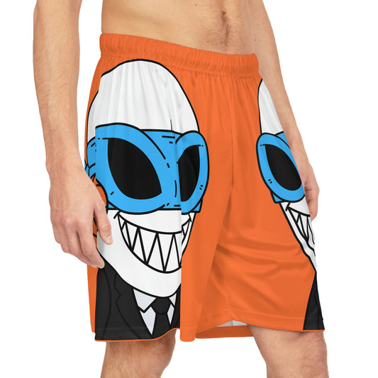 Alien BBall Sport Ninja Mask Big Smile Teeth Game Player Orange Basketball Shorts