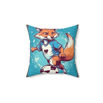 Fox Soccer Sport Athlete Cute Furry Animal Spun Polyester Square Pillow